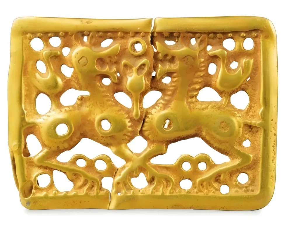 Double Deer Gold Plate Decoration in Han dynasty