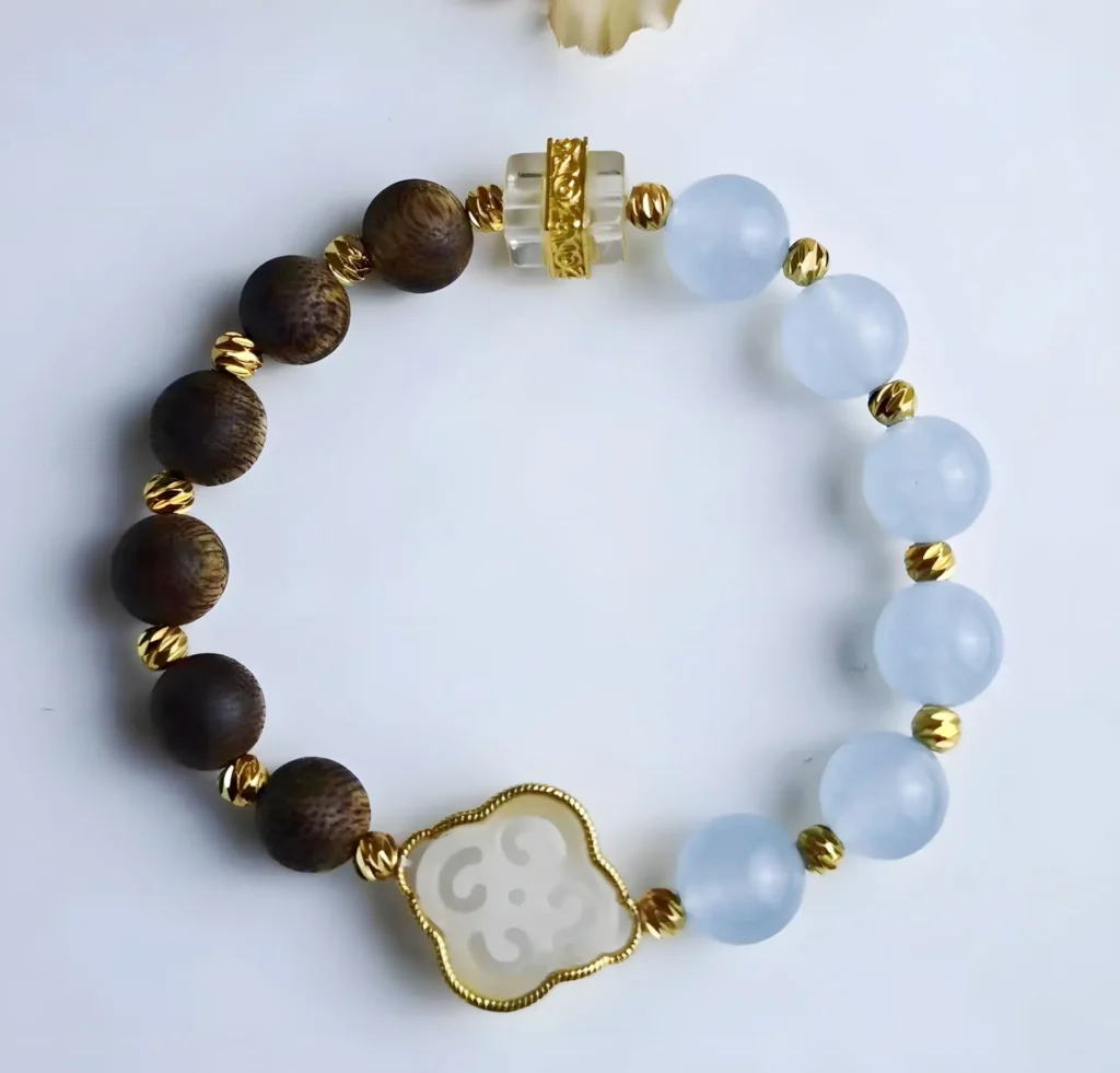 agarwood opague jade gold beads bracelet