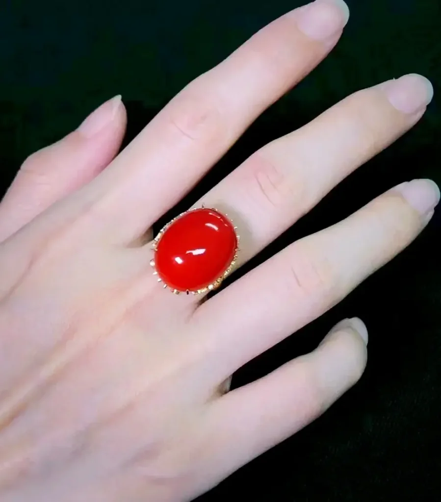 red coral gold ring