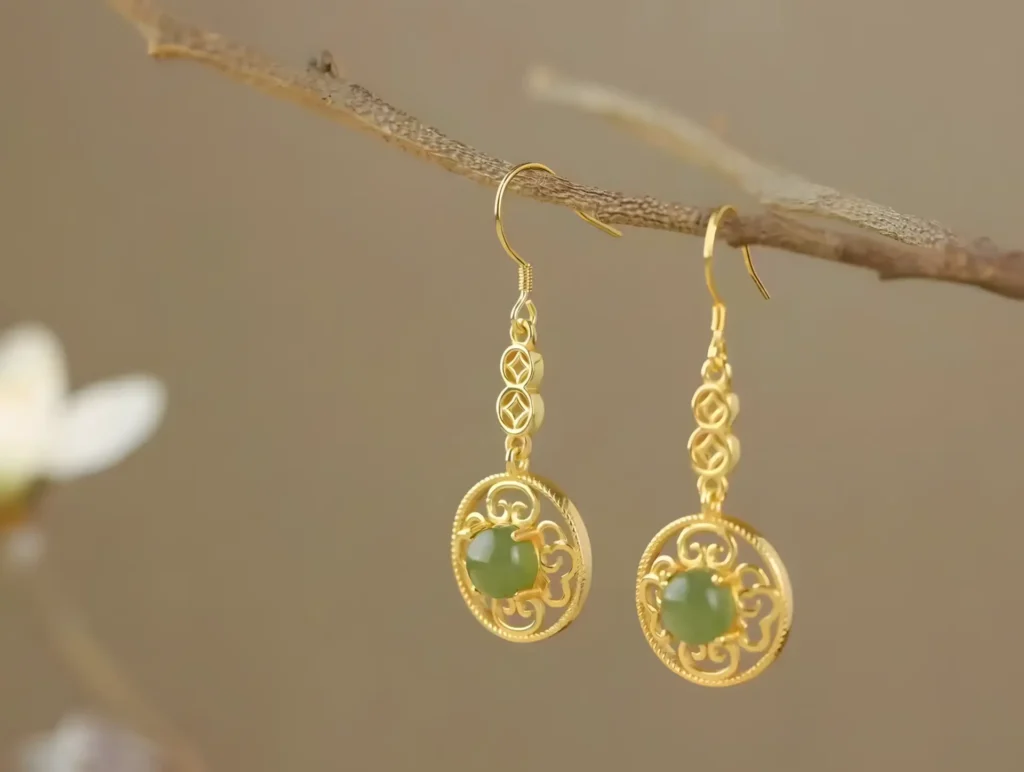 jade chinese coin earrings 