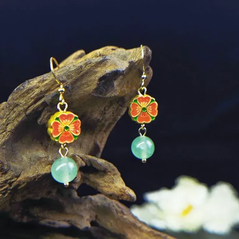 Cloisonné Jade Floral Earring