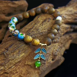 Cloisonne Dragonfly Jade Pearl Beaded Agarwood Bracelet