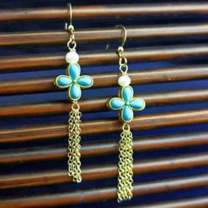 Vintage Turquoise Flower Dangle Earrings