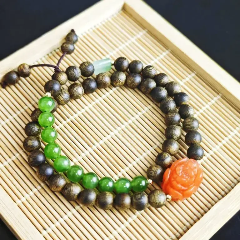 Jade Peony Beaded Agarwood Bracelet