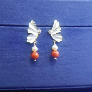 Red Agate Pearl Butterfly Earrings