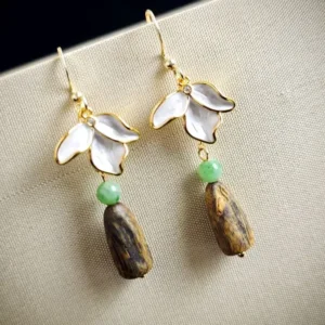 Jade Agarwood Cloisonne Floral Earrings