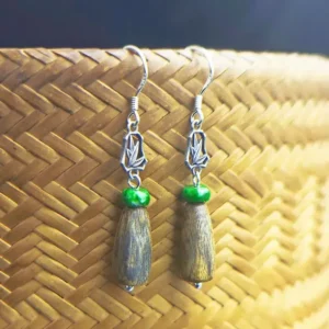 Jade Agarwood Silver Bamboo Leaf Earrings