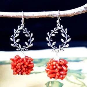 Silver Pearl Coral Cluster Wreath Earrings