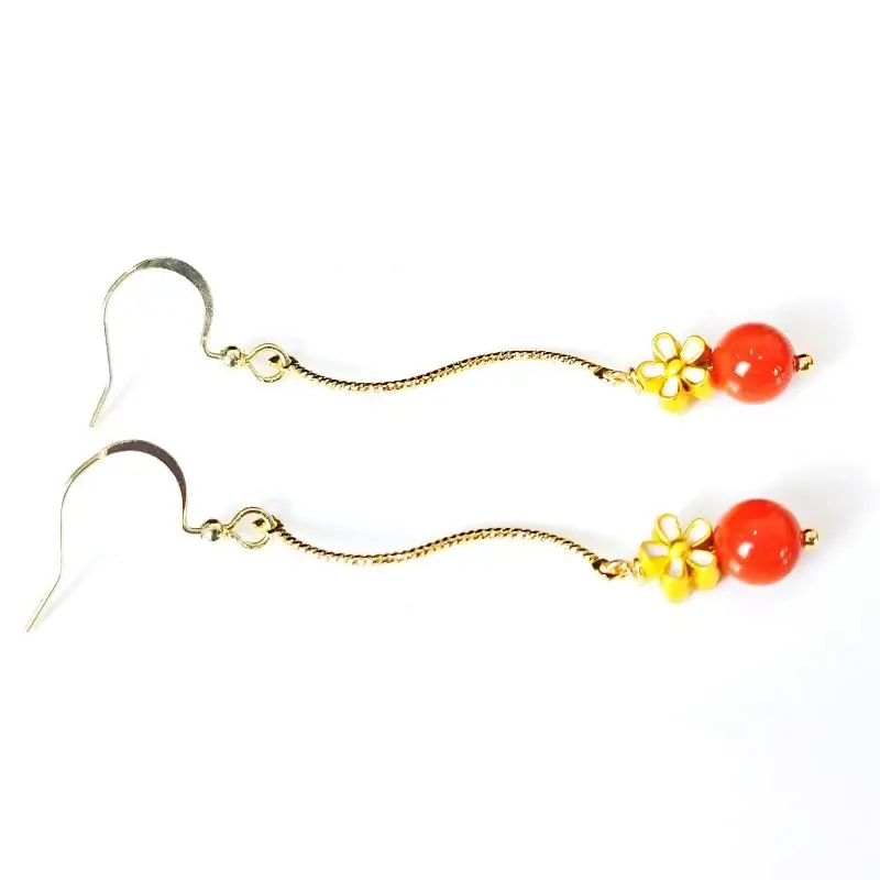 Red Agate Enamel Floral Earrings