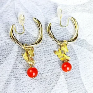 Red Aaget Butterfly Hoop Earrings