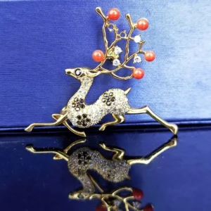 Red Coral Zircon Dear Brooch